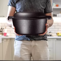 Bruntmor 2-in-1, 5 Quart Pre-seasoned Cast Iron Dutch Oven With Double Handles, 1.6 Quart Skillet