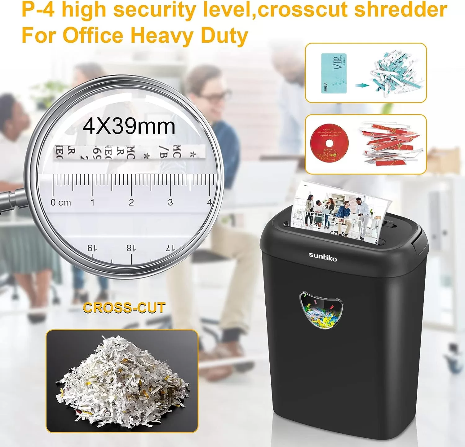Paper Shredder, 14-Sheet Cross Cut with 6.6-Gallon Basket, P-4 Security Level