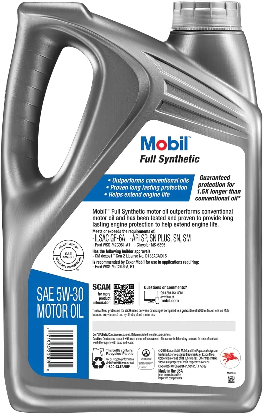 Mobil Full Synthetic Motor Oil 5W-30, 5 Quart