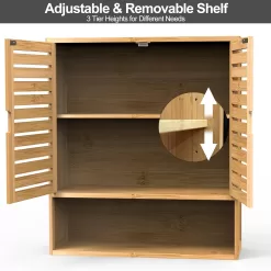 Purbambo Bathroom Wall Cabinet, Bamboo Wall Mount Medicine Cabinet Storage Organizer, Double Doors & 3 Tier Adjustable Shelf