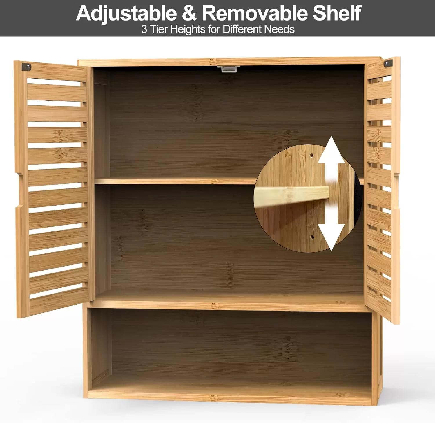 Purbambo Bathroom Wall Cabinet, Bamboo Wall Mount Medicine Cabinet Storage Organizer, Double Doors & 3 Tier Adjustable Shelf