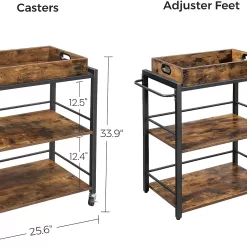 VASAGLE Industrial Bar Cart for The Home, Serving Cart with Wheels and Handle, Rustic Brown and Black ULRC72X