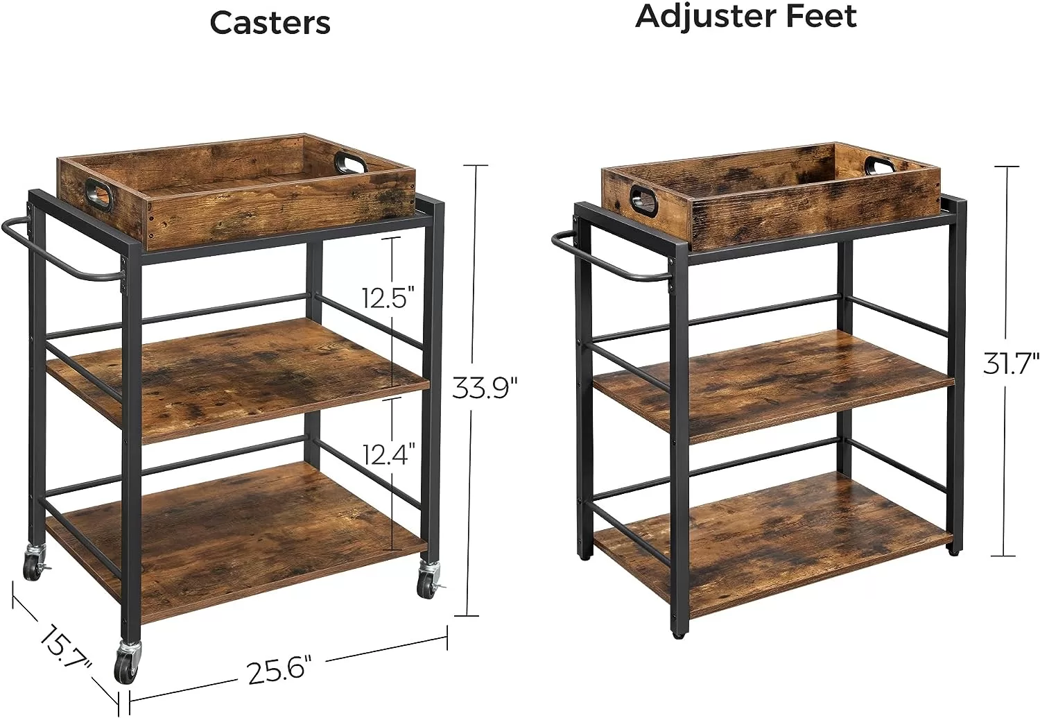 VASAGLE Industrial Bar Cart for The Home, Serving Cart with Wheels and Handle, Rustic Brown and Black ULRC72X