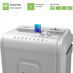 Aurora AU1262XA Anti-Jam 12-Sheet Crosscut Paper and CD/Credit Card Shredder, White/Gray