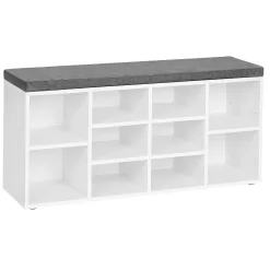 VASAGLE Shoe Bench with Cushion, Storage Bench with Padded Seat, Entryway Bench, White and Gray ULHS10WT
