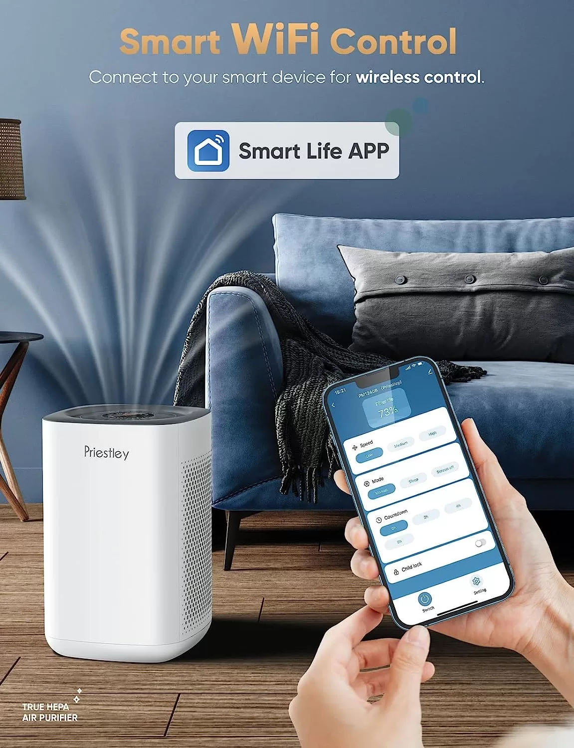 Air Purifiers for Home Large Room up to 1000 Ft², Smart WiFi Control, Removes 99.97% of Particles