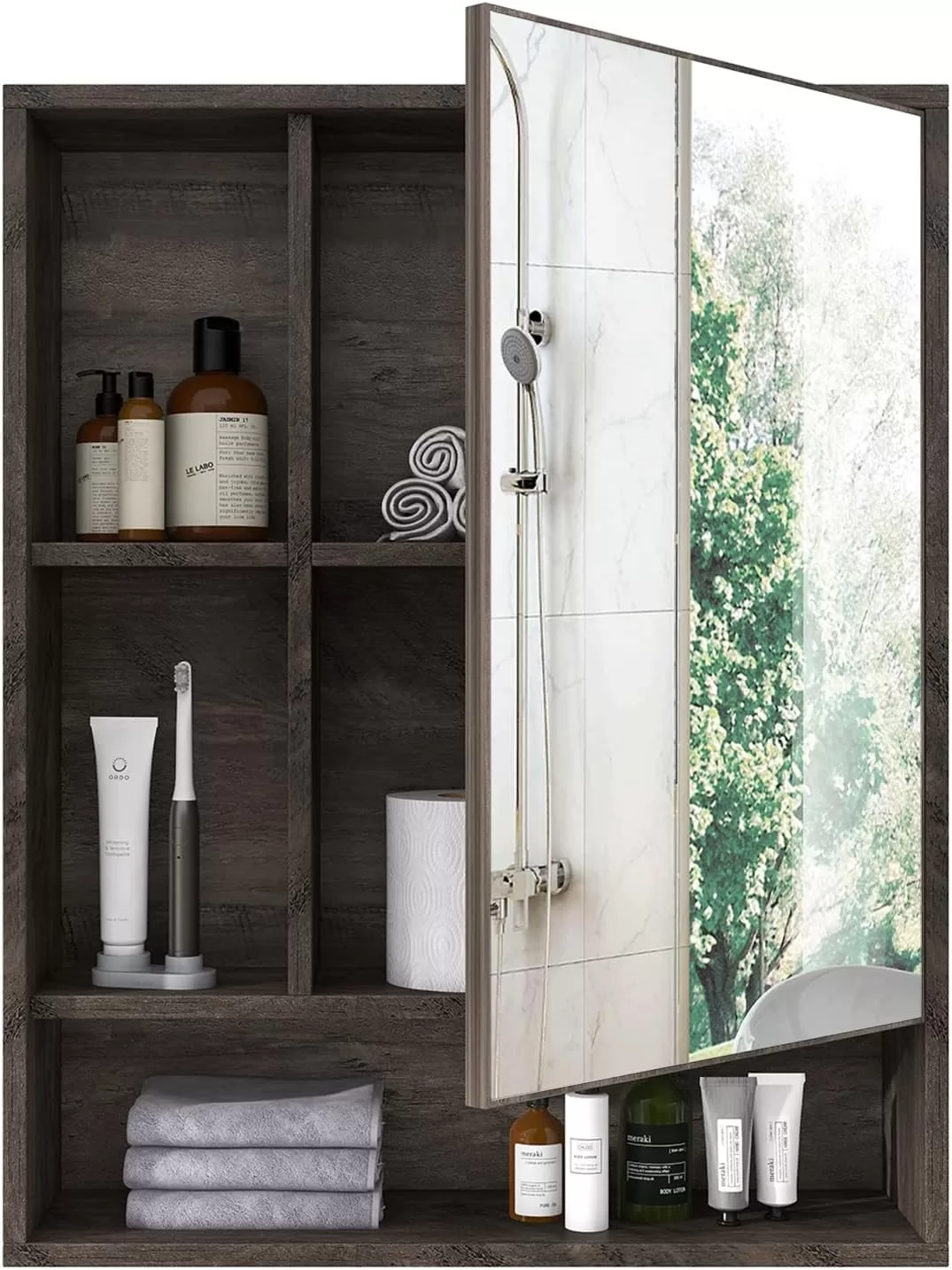 ChooChoo Bathroom Wall Mirror Cabinet, Medicine Cabinet, Grey