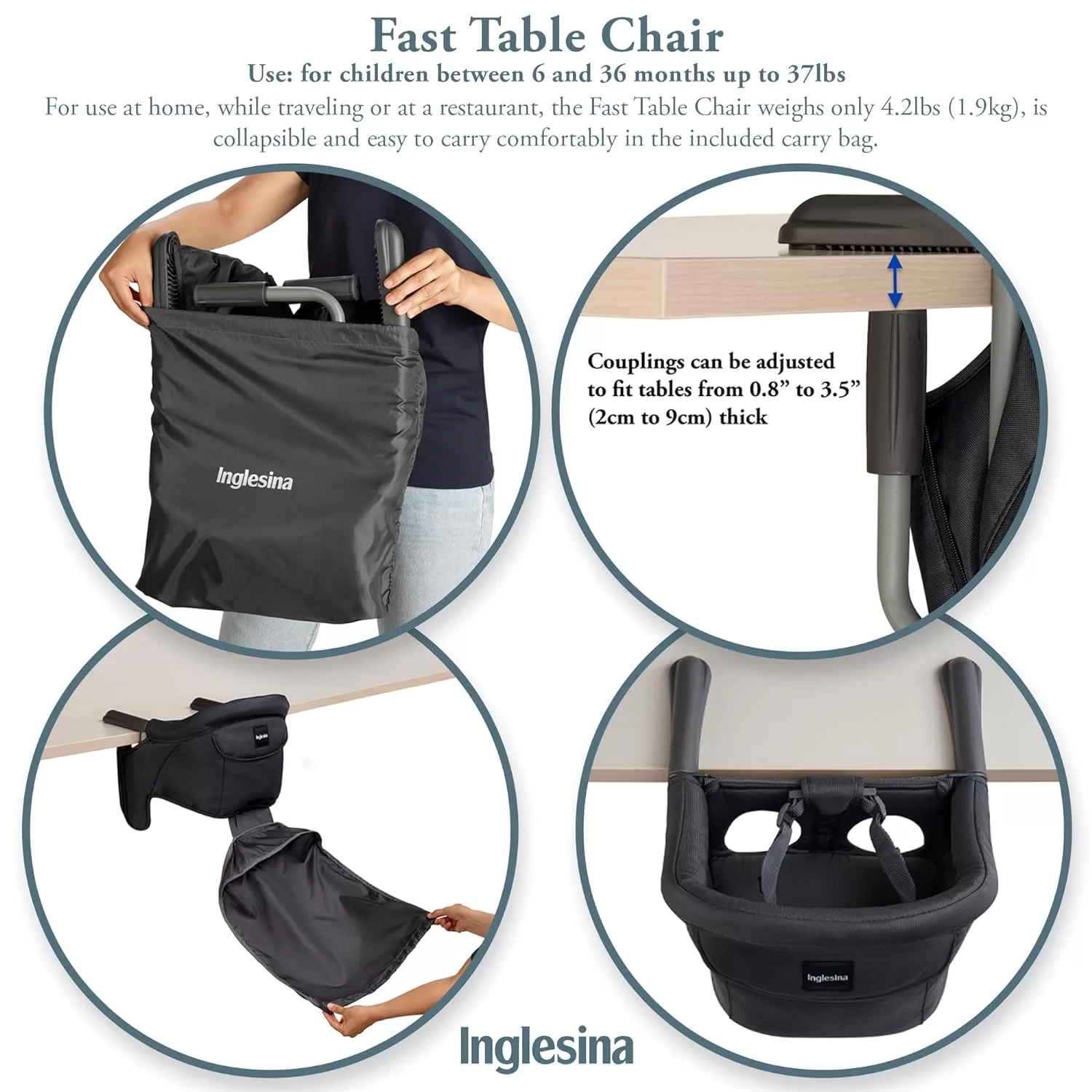 Inglesina Fast Table Chair - Award-Winning Baby High Chair - Black