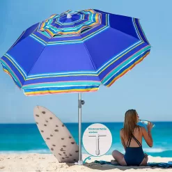 AMMSUN 7ft Heavy Duty High Wind Beach Umbrella Parasols with sand anchor & Tilt Sun Shelter