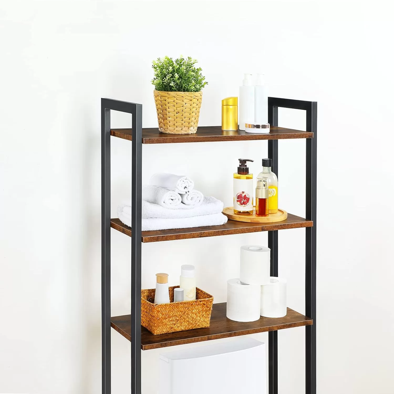 HOOBRO Over The Toilet Storage, 3-Tier Industrial Bathroom Organizer, Rustic Brown BF41TS01
