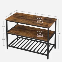 VASAGLE Kitchen Island with 3 Shelves, 47.2 Inches Kitchen Shelf with Large Worktop, Rustic Brown and Black UKKI01BX