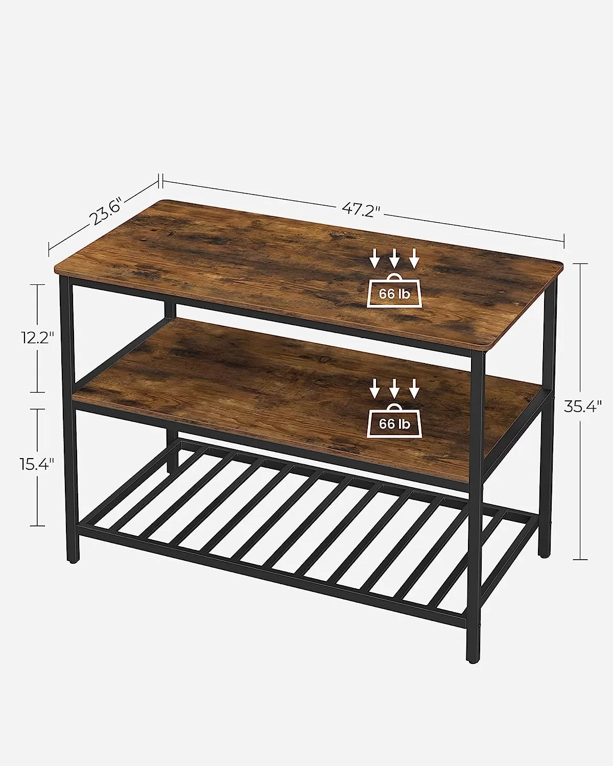 VASAGLE Kitchen Island with 3 Shelves, 47.2 Inches Kitchen Shelf with Large Worktop, Rustic Brown and Black UKKI01BX