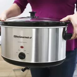 Elite Gourmet Stainless Steel Slow Cooker, 8.5 Quart,MST-900V