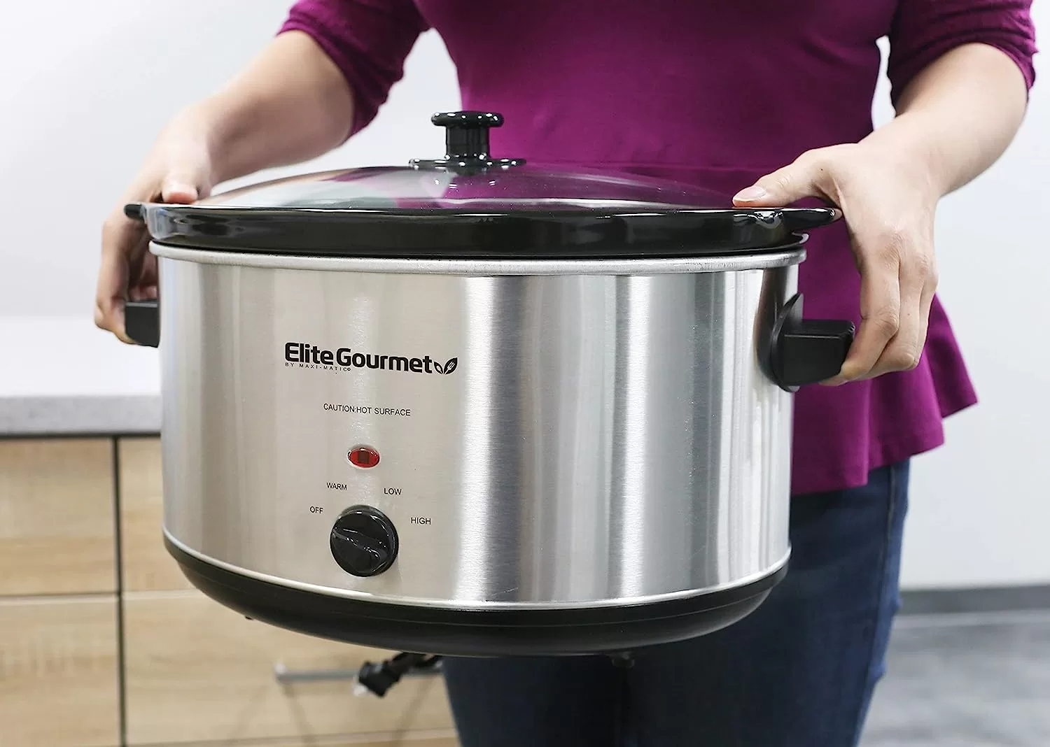 Elite Gourmet Stainless Steel Slow Cooker, 8.5 Quart,MST-900V