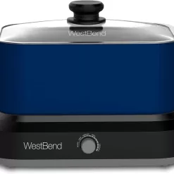 West Bend 87905B Slow Cooker Large Capacity Non-stick, 5-Quart, Blue