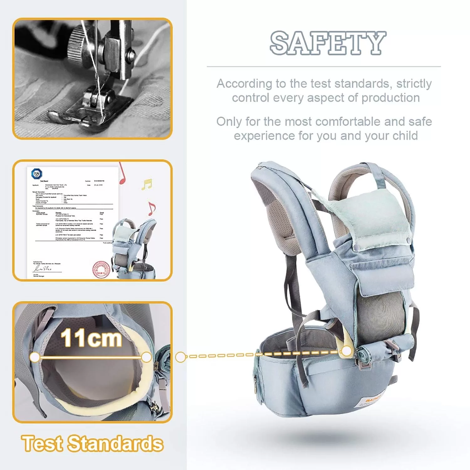 FRUITEAM 6-in-1 Baby Carrier with Waist Stool/Hip Seat for Breastfeeding, One Size Fits All - Adapt to Newborn, Infant & Toddler (Blue)