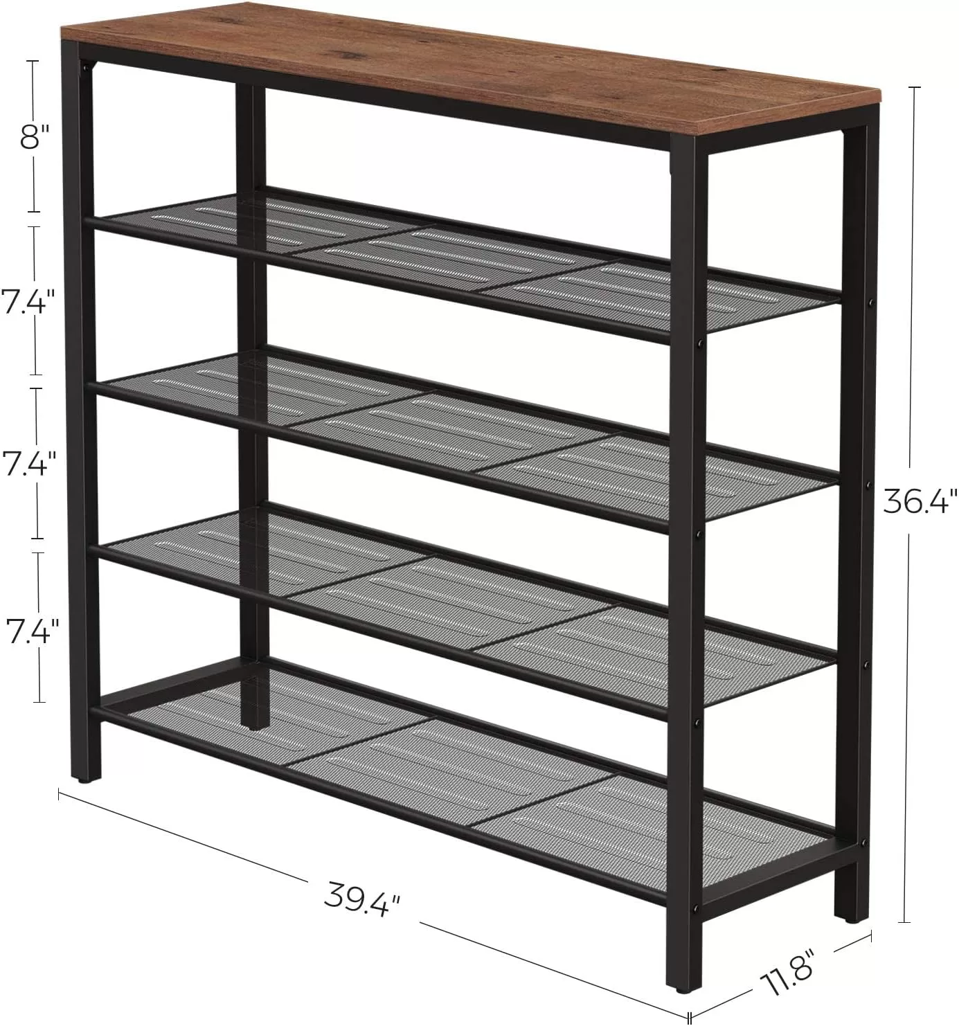 VASAGLE INDESTIC Shoe Rack, Shoe Organizer for Closet with 4 Mesh Shelves and Large Top for Bags ULBS015B03