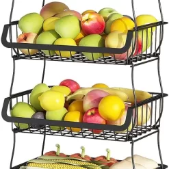 Wisdom Star 6 Tier Fruit Vegetable Basket, Wire Storage Basket Organizer Utility Cart with Wheels, Black