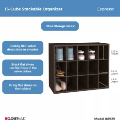 ClosetMaid 15 Cube Stackable Storage Organizer for Shoes, Espresso