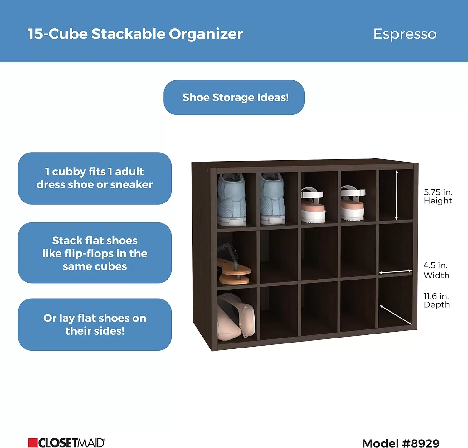 ClosetMaid 15 Cube Stackable Storage Organizer for Shoes, Espresso