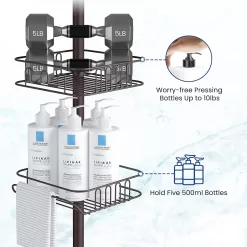 SEIRIONE Tension Corner Shower Pole Caddy, Rustproof Stainless Steel, Oil Bronze