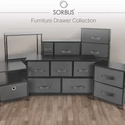 Sorbus Nightstand with 3 Drawers - Bedside Furniture & Accent End Table Storage Tower for Home, (Black/Charcoal)
