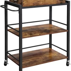 VASAGLE Industrial Bar Cart for The Home, Serving Cart with Wheels and Handle, Rustic Brown and Black ULRC72X