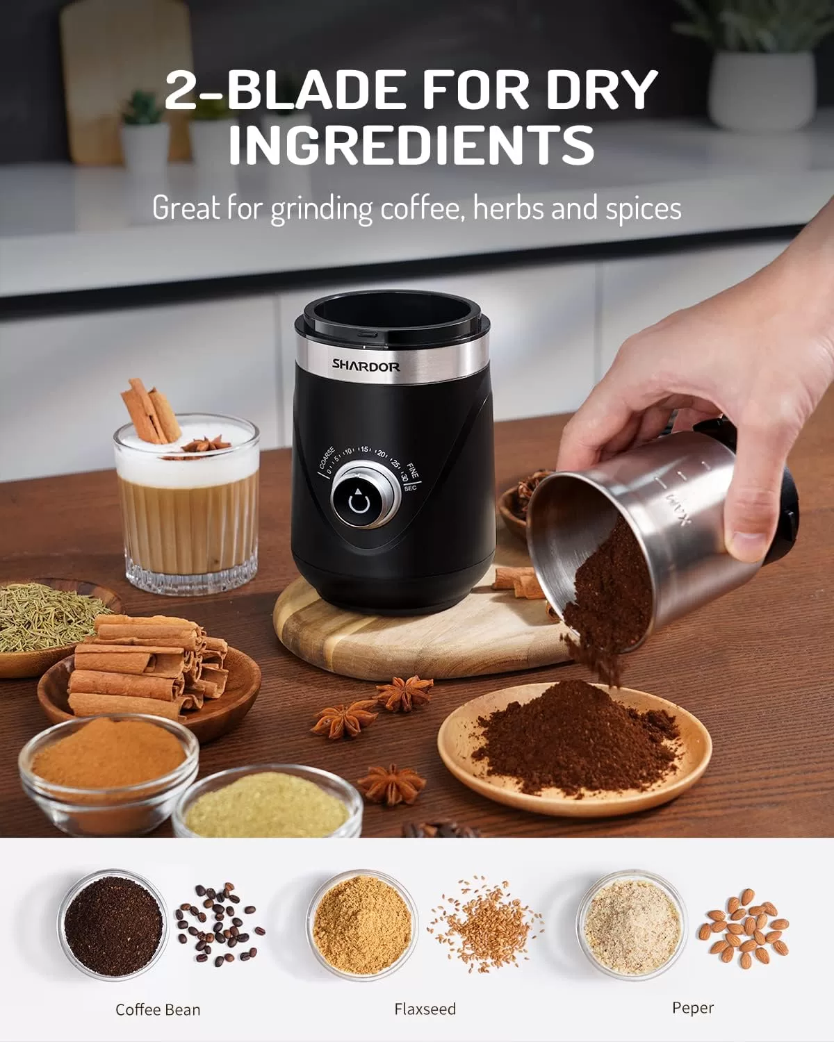 SHARDOR Adjustable Coffee Grinder Electric, Black
