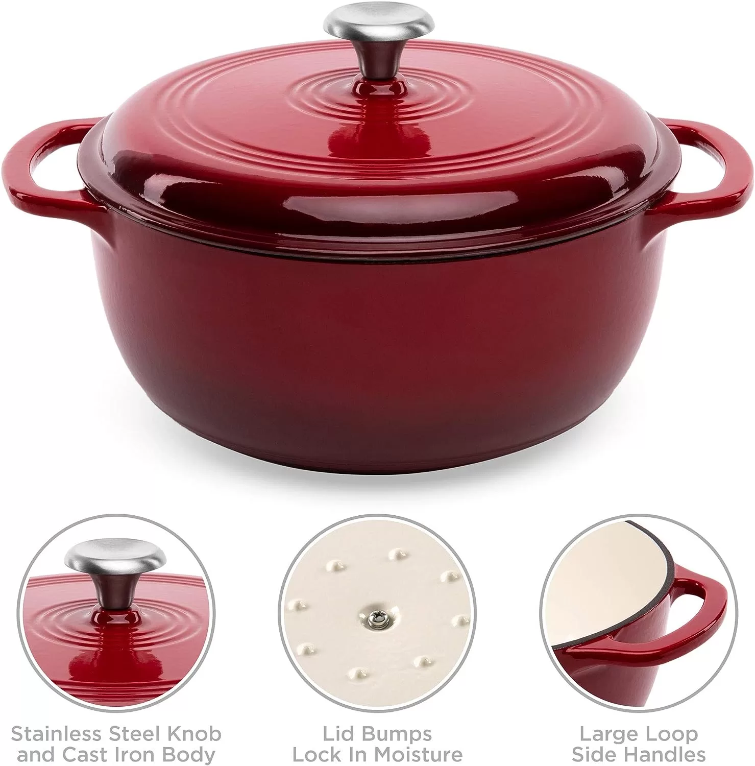 Best Choice Products 6qt Ceramic Non-Stick Heavy-Duty Cast Iron Dutch Oven w/Enamel Coating, Red