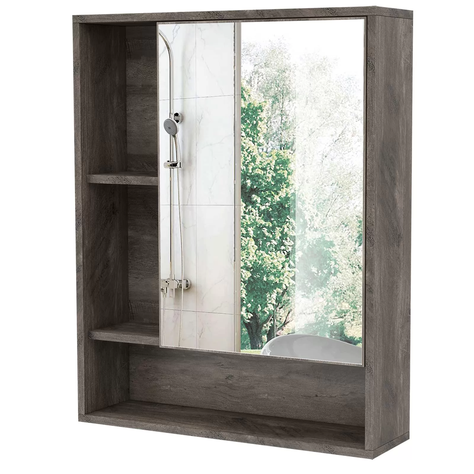 ChooChoo Bathroom Wall Mirror Cabinet, Medicine Cabinet, Grey