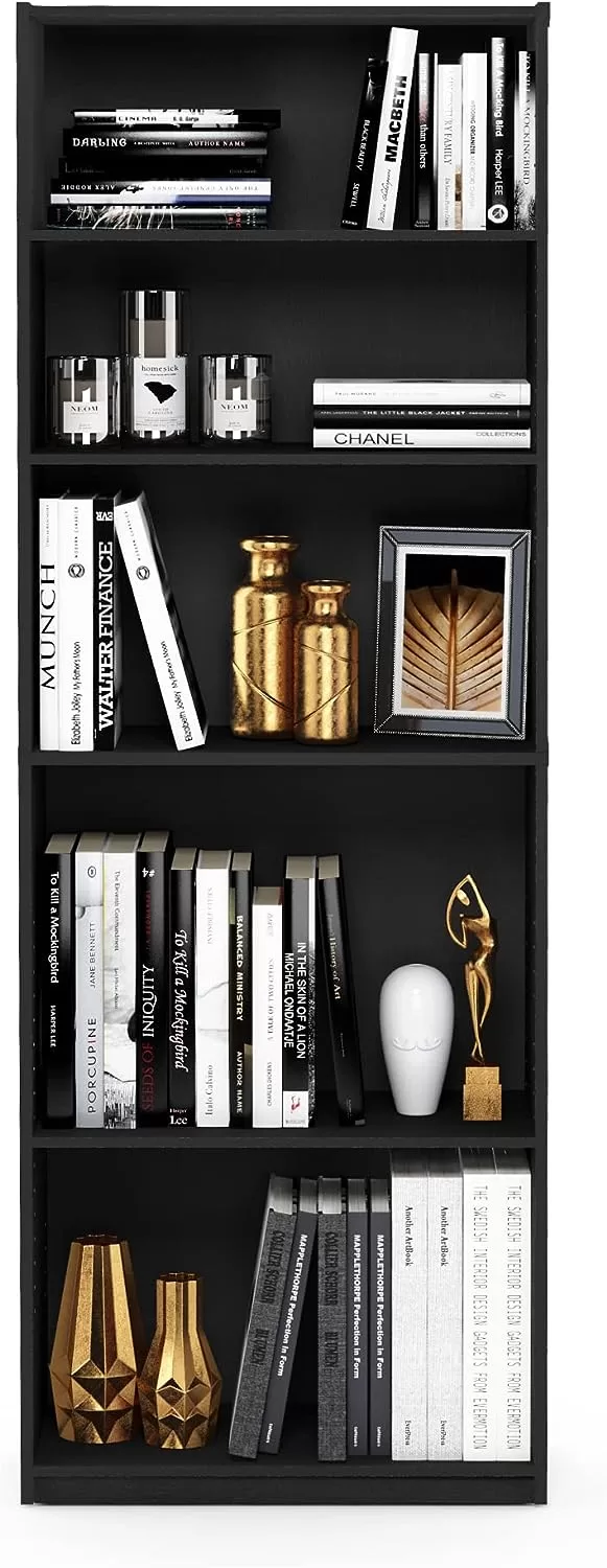 FURINNO JAYA Simply Home 5-Shelf Bookcase, 5-Tier, Black