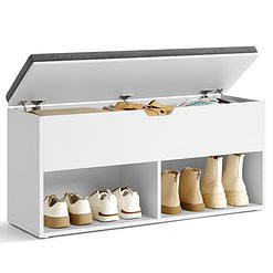 VASAGLE Shoe Bench, Storage Bench with 2 Open and 1 Closed Compartments, White and Gray ULHS021W01