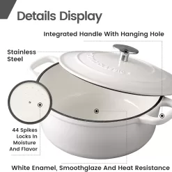 EDGING CASTING Enameled Cast Iron Covered 5.5 Quart Dutch Oven with Dual Handle, White