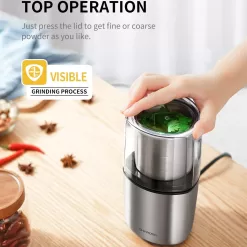 SHARDOR Coffee Grinder Electric Herb/Wet Grinder for Spices and Seeds with 2 Removable Stainless Steel Bowls, Silver