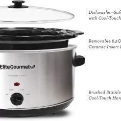 Elite Gourmet Stainless Steel Slow Cooker, 8.5 Quart,MST-900V