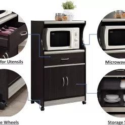 Hodedah Microwave Cart with One Drawer, Two Doors, and Shelf for Storage, Chocolate Grey