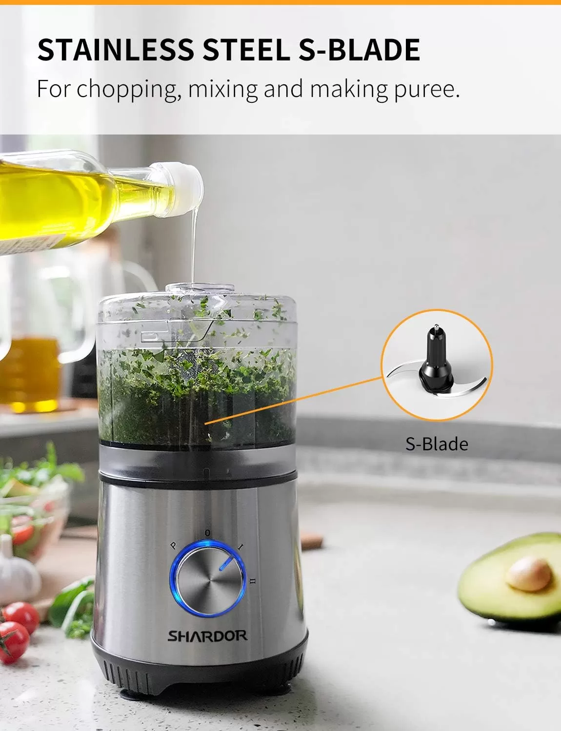 SHARDOR 3.5-Cup Food Processor Vegetable Chopper, 350 Watts with 2 Speeds Plus Pulse, Silver