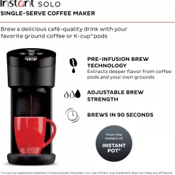 Instant Solo Single Serve Coffee Maker, From the Makers of Pot, K-Cup Pod Compatible Brewer, Black