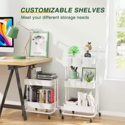 Versatile 3-Tier Rolling Utility Cart for Organized Storage