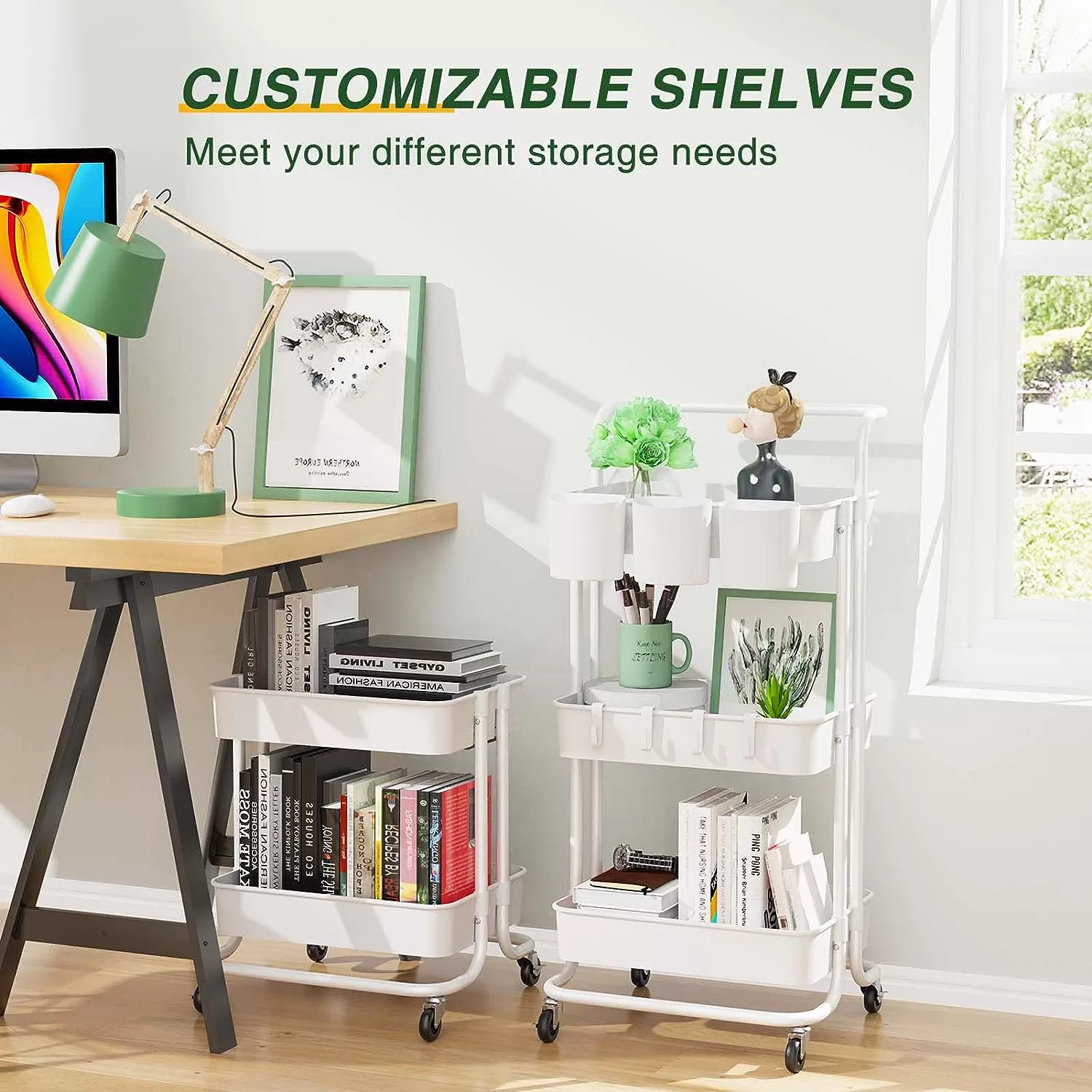 Versatile 3-Tier Rolling Utility Cart for Organized Storage