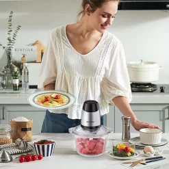 Electric Food Chopper, 8-Cup Food Processor by Homeleader, 2L Glass Bowl Grinder for Meat, 300W