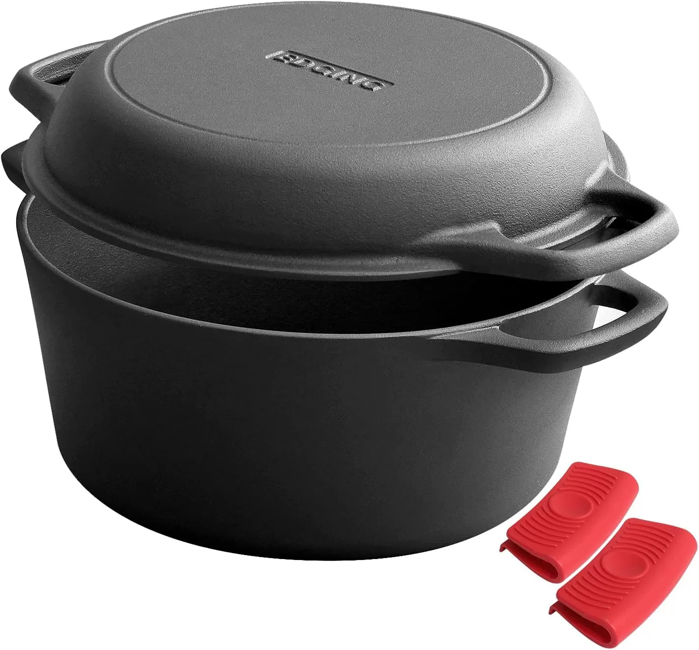 EDGING CASTING 2-in-1 Pre-Seasoned Cast Iron Dutch Oven Pot 5QT