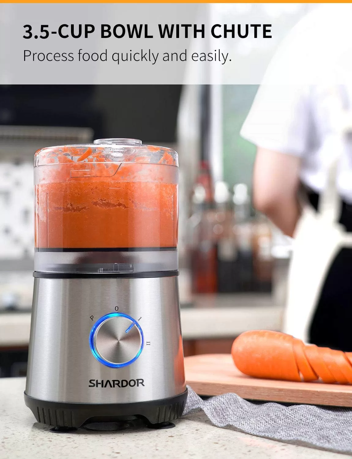 SHARDOR 3.5-Cup Food Processor Vegetable Chopper, 350 Watts with 2 Speeds Plus Pulse, Silver