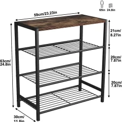 HOMEFORT 4-Tier Metal Shoe Rack, All-Metal Shoe Tower,Shoe Storage Shelf with MDF Top Board, Rustic Brown