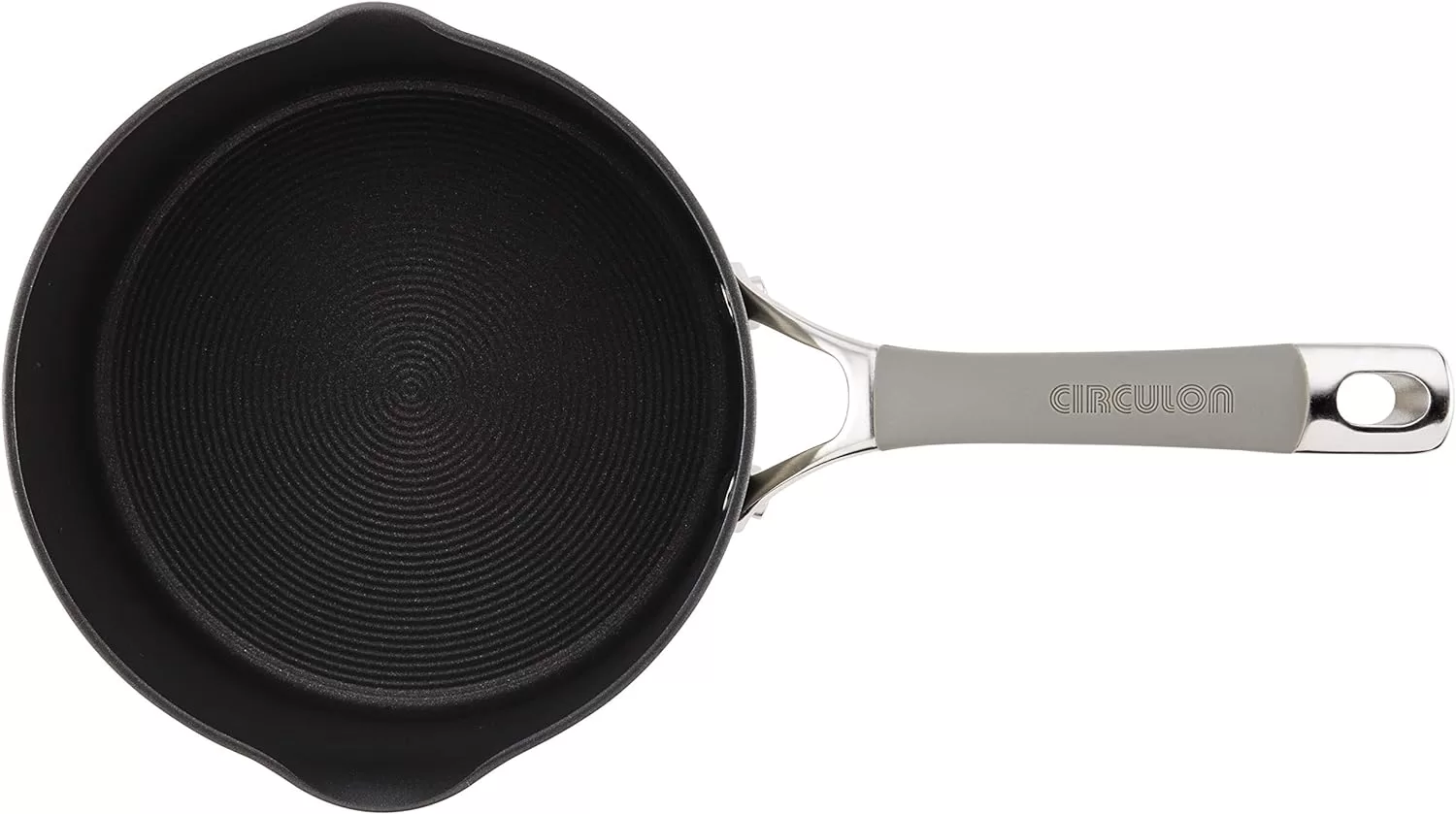 Circulon 84567 3-Qt.Covered Straining Pour Spouts Hard Anodized Aluminum Saucepan, 3 quart, Oyster Gray