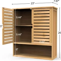 Purbambo Bathroom Wall Cabinet, Bamboo Wall Mount Medicine Cabinet Storage Organizer, Double Doors & 3 Tier Adjustable Shelf