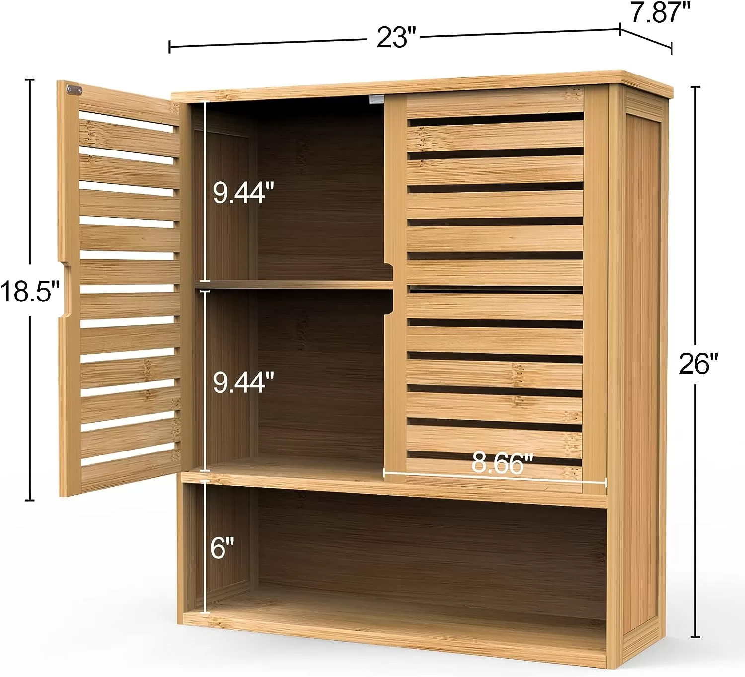 Purbambo Bathroom Wall Cabinet, Bamboo Wall Mount Medicine Cabinet Storage Organizer, Double Doors & 3 Tier Adjustable Shelf