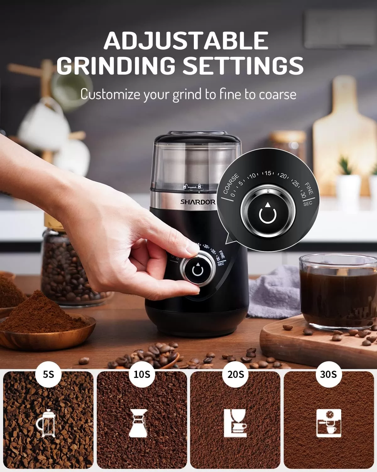 SHARDOR Adjustable Coffee Grinder Electric, Black