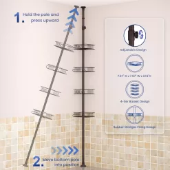 SEIRIONE Tension Corner Shower Pole Caddy, Rustproof Stainless Steel, Oil Bronze