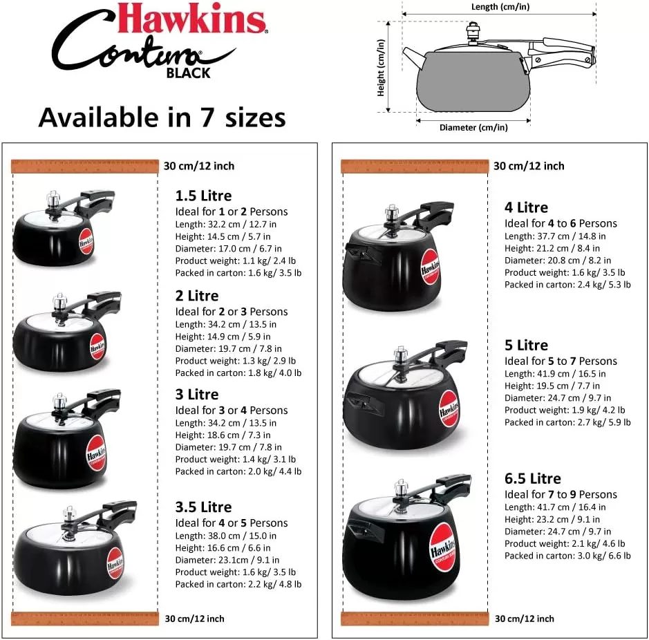Hawkins CB30 Hard Anodised Pressure Cooker, 3-Liter, Contura Black